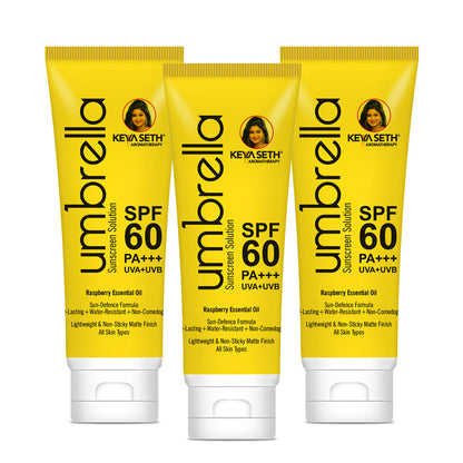 Umbrella Sunscreen Solution SPF 60, Broad Spectrum Protection, No White Cast, Lightweight Matte Finish with Raspberry Oil - Keya Seth Aromatherapy