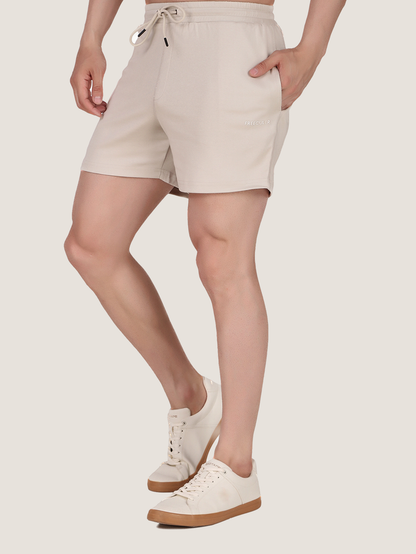 Unisex Ecru Colourblock Half Sleeve Co-Ord Set