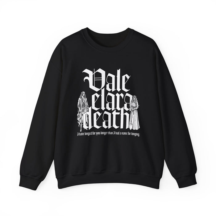 Black oversized crewneck sweatshirt from thtgrlreads featuring gothic script text and illustrated figures, part of the Liv Zander and Crewnecks collections.