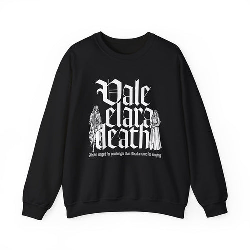 Black oversized crewneck sweatshirt from thtgrlreads featuring gothic script text and illustrated figures, part of the Liv Zander and Crewnecks collections.