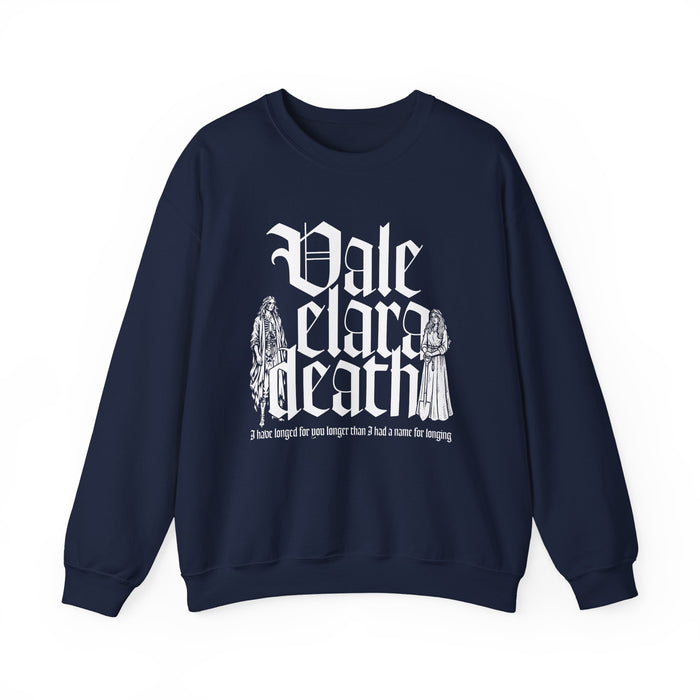 thtgrlreads Liv Zander collection navy oversized crewneck sweatshirt featuring a gothic script print and fantasy-themed figures, made from vintage-wash Comfort Colors fabric, part of Crewnecks.