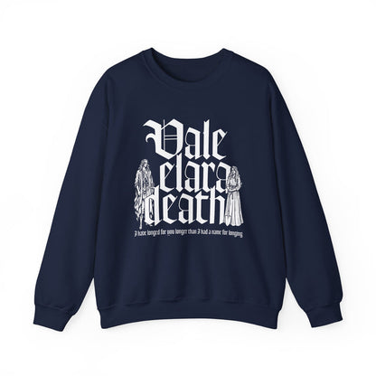 thtgrlreads Liv Zander collection navy oversized crewneck sweatshirt featuring a gothic script print and fantasy-themed figures, made from vintage-wash Comfort Colors fabric, part of Crewnecks.