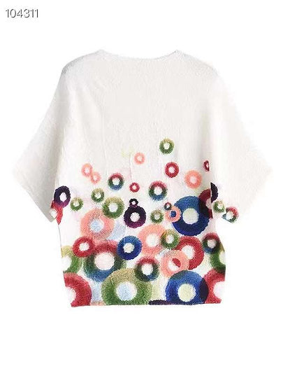 Vanite Fitted Multi Dot White Top