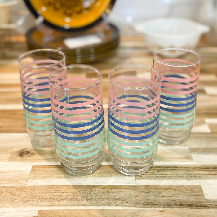 Vintage MCM Pastel Stripes Drinking Glasses
