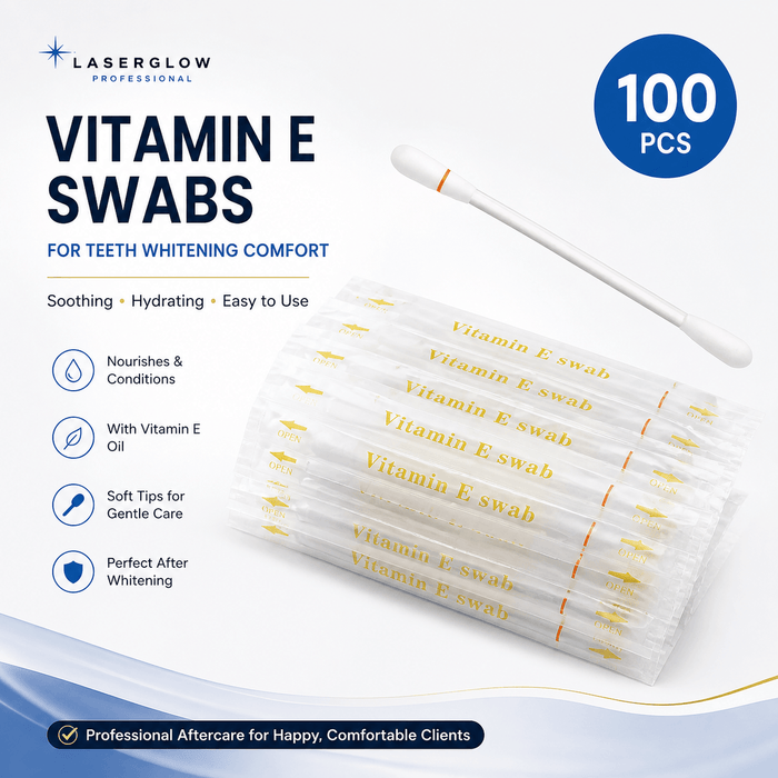 LaserGlow Vitamin E Swabs 100 pack for teeth whitening comfort and professional aftercare