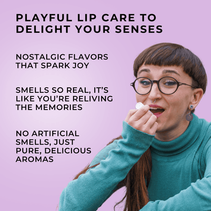 Woman applying flavored lip balm