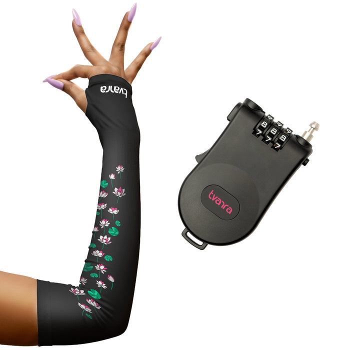 White Lotus Arm Sleeves + Secure Loop Helmet Lock Combo - Black