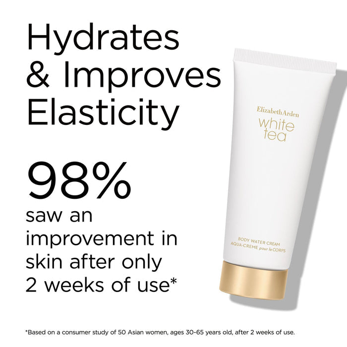 White Tea Body Water Cream hydrates and improves elasticity. 98% saw an improvement in skin after only 2 weeks of use* *Based on a consumer study of 50 Asian women, ages 30-65 years old, after 2 weeks of use.