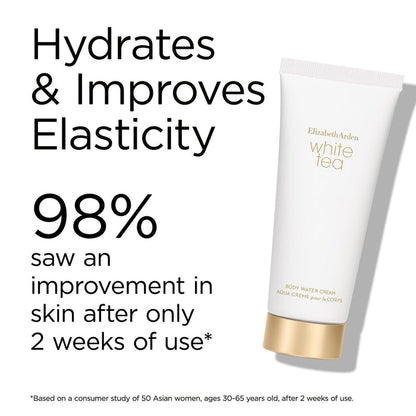 White Tea Body Water Cream hydrates and improves elasticity. 98% saw an improvement in skin after only 2 weeks of use* *Based on a consumer study of 50 Asian women, ages 30-65 years old, after 2 weeks of use.