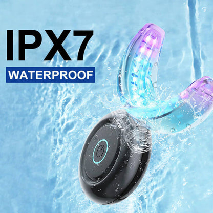 IPX7 waterproof LED teeth whitening kit with wireless mouth tray, whitening pens, and dual light technology for at-home use.