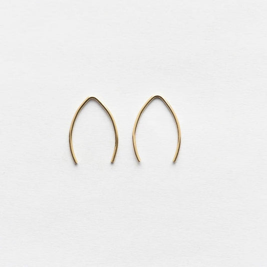 Small wishbone threader earrings, gold-tone, U-shaped wire with slender hook