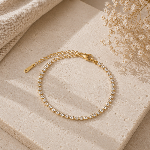 Wolff Jewelry - Crystal Tennis Bracelet - 18 karat guldbelagt