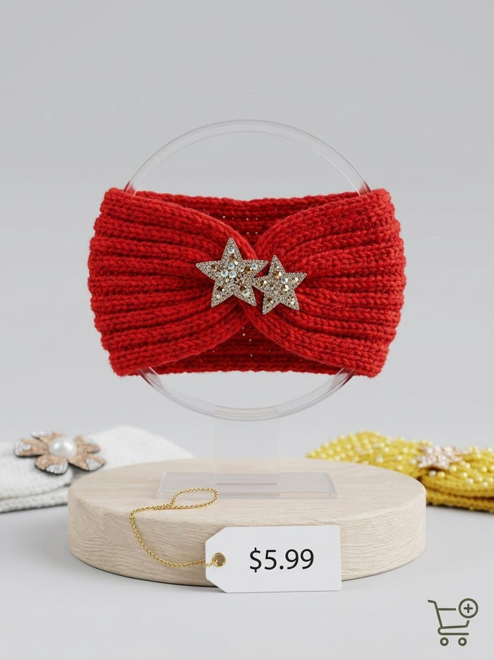 Women's Chunky Knit Rhinestone & Charm Ear Warmer Headbands