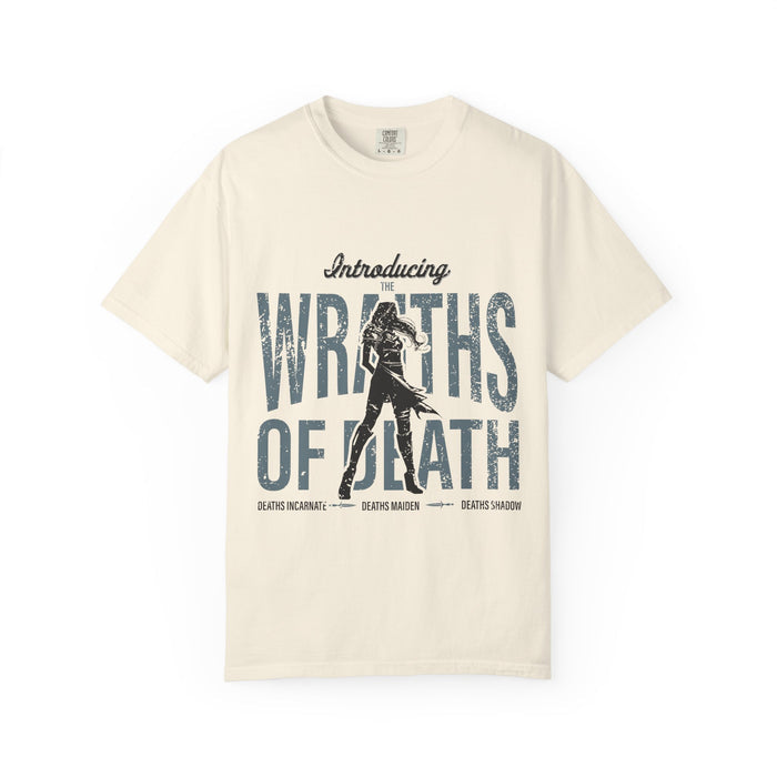 Thtgrlreads Lady of Darkness & Legacy Series comfort colors graphic tee in vintage wash featuring distressed print and silhouette design highlighting dark fantasy themes.