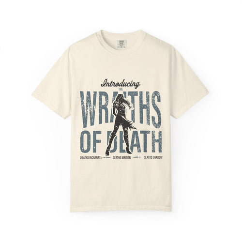 Thtgrlreads Lady of Darkness & Legacy Series comfort colors graphic tee in vintage wash featuring distressed print and silhouette design highlighting dark fantasy themes.
