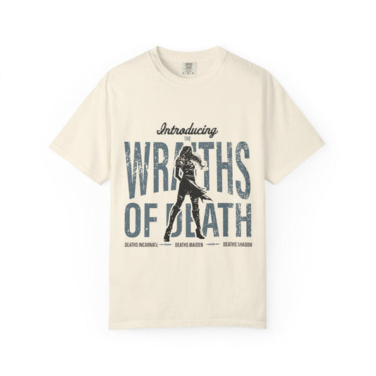 Thtgrlreads Lady of Darkness & Legacy Series comfort colors graphic tee in vintage wash featuring distressed print and silhouette design highlighting dark fantasy themes.
